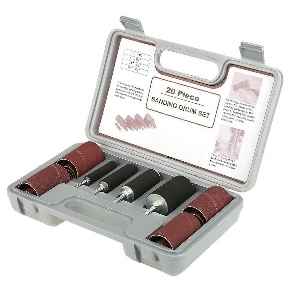 (As Show, One Size) 20Pcs Spindle Sanding Drum Sander Tool Kit Set With Case For Drill Press 6909775993866