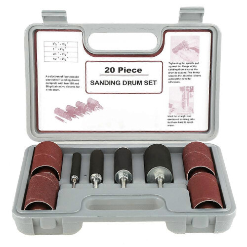(As show, One size) 20pcs Spindle Sanding Drum Sander Tool Kit Set with Case for Drill Press 1