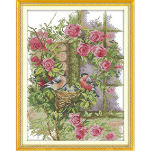 (As show, One size) DIY Handmade Needlework Counted Cross Stitch Set Embroidery Kit 14CT Birds' Family Pattern Cross-Stitching 37 * 47cm Home Decoration