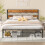 Double Metal Platform Bed Frame with Rustic Vintage Wooden Headboard 1