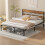 Double Metal Platform Bed Frame with Rustic Vintage Wooden Headboard 2