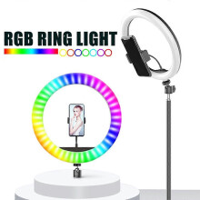 (As show, One size) RGB LED Selfie Round Light USB RingLight with Phone Clip Photographic Lighting Phone Photography Video Makeup Lamp