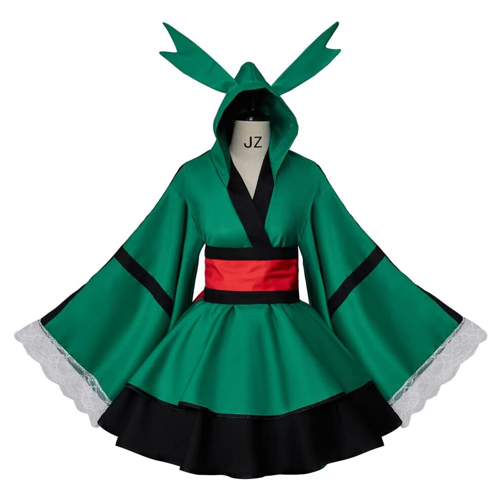 (Deku, XX-Large) Women's Asui Tsuyu Kimono Dress Todoroki Cosplay Costume Japanese Lolita Robe