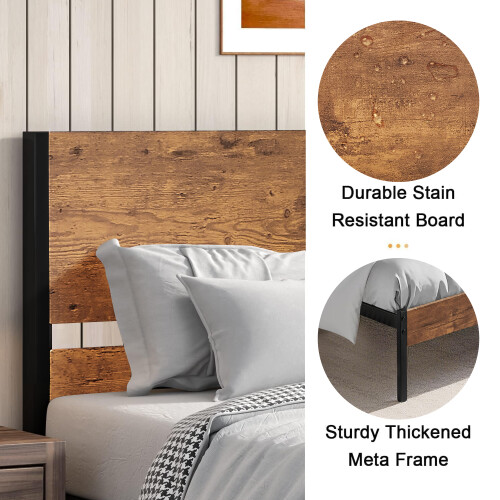 Double Bed Frame with Wood Headboard 2