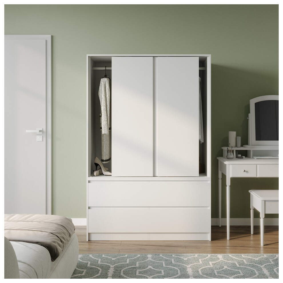 Urbn Living (White With White Drawers) 180Cm 3 Sliding Door 4 Drawer Wardrobe Clothes Storage Hanging Rail Bedroom
