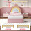 3ft Single Upholstered Bed with Storage Drawer, Rainbow Headboard,Pink 4