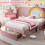 3ft Single Upholstered Bed with Storage Drawer, Rainbow Headboard,Pink 7