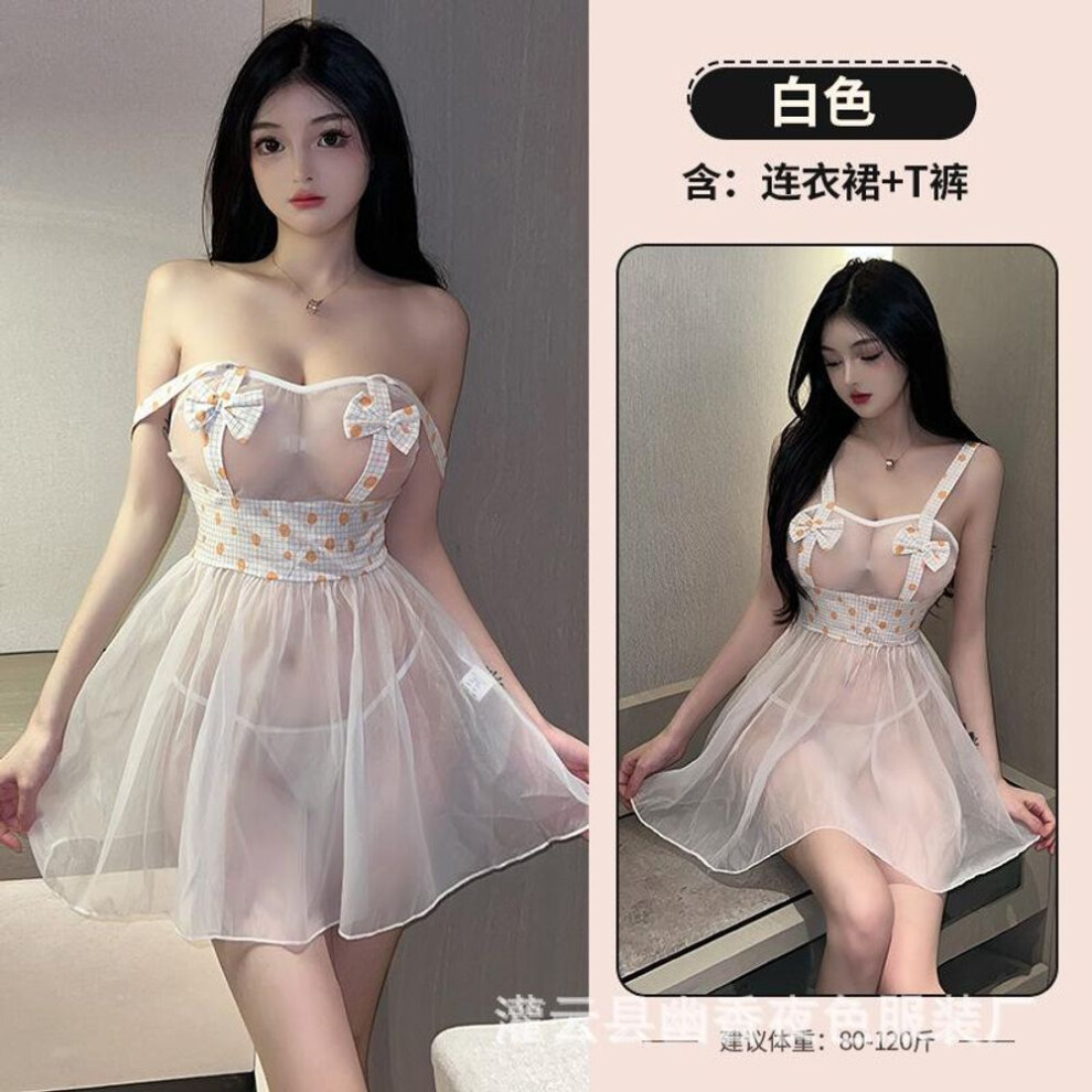 Romantic through yarn open crotch dress sexy lingerie nightgown sexy suit uniform temptation