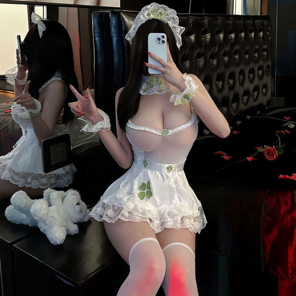 Sexy Pure Perspective Lace Princess Dress Maid Maid Dress Home Pajama Set