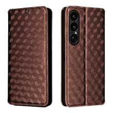 (Brown) Case for Sony Xperia 1 Vii Magnetic Closure Pu Leather Card Slots Holder 3d Pattern Wallet