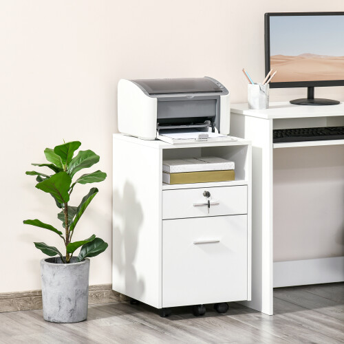 Vinsetto Vinsetto Mobile File Cabinet Lockable Documents Storage w/ 5 Wheels White