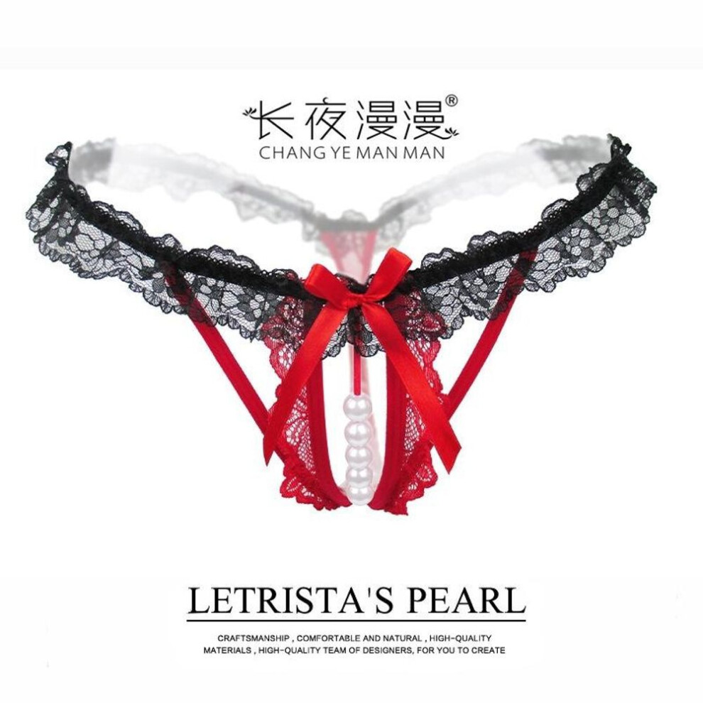 Sexy  Hollow y Ladies Panties Pearl Crotch Seduction Lace Thong Transparent Stretch T-Pants