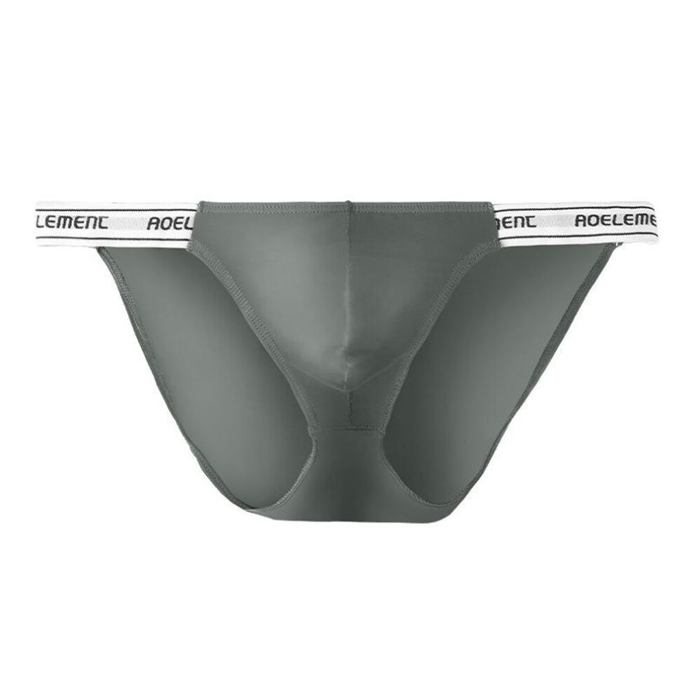 (L, gray) Men's Sexy Low Waist Ice Silk Thong - Solid Color, Elastic, Comfortable, High Cut, Triangle Fitness Shorts