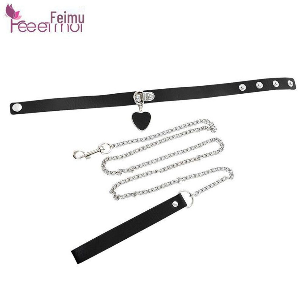 Feimu Women's PU Leather Lingerie Set with Collar, Traction Rope, and Chain Accessories - Gift-Ready 7640