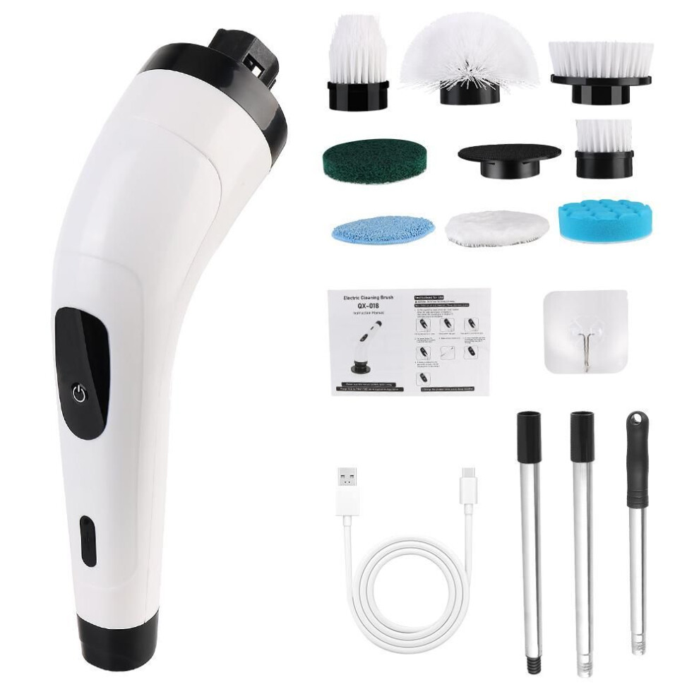 Bathtub Brush Electric Cleaning Brush 8 In 1 Kitchen Cleaning Tool Bristle/sponge/cloth Brushes 320/370rpm 2 Gears Bathroom Wash Brush Portable