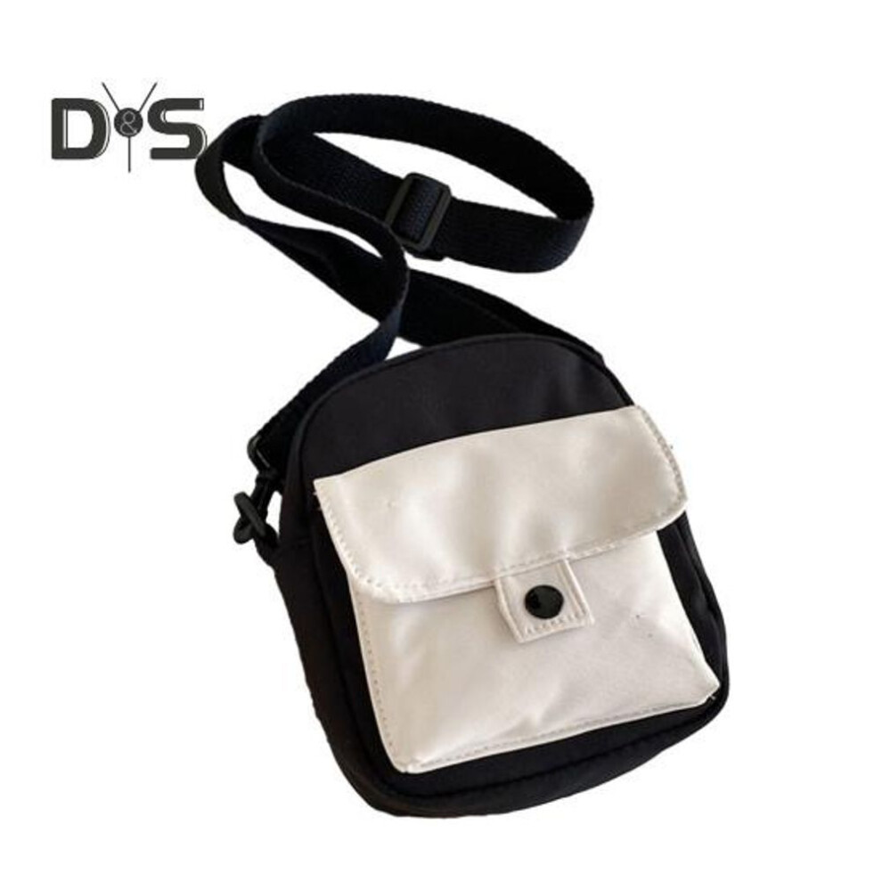 (black) Canvas Shoulder Bag Cartoon Pattern Zipper Closure Crossbody Handbag With Adjustable Straps Tote Bag