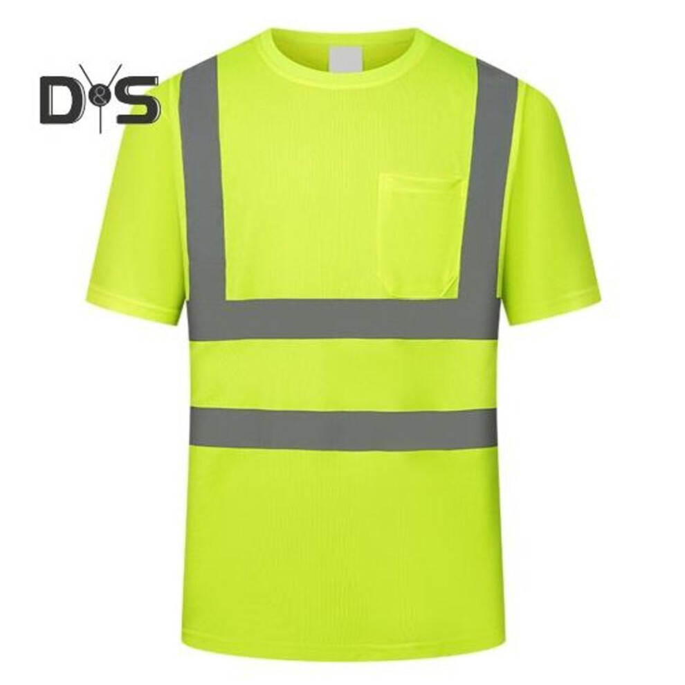 (fluorescent yellow, M) Men Reflective Clothes O-Neck Short Sleeve High Visibility T-Shirt with Mesh Panels Industrial Workwear