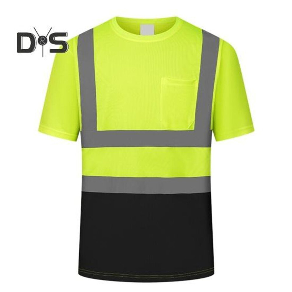 (black, M) Men Reflective Clothes O-neck Short Sleeve High Visibility T-shirt With Mesh Panels Industrial Workwear