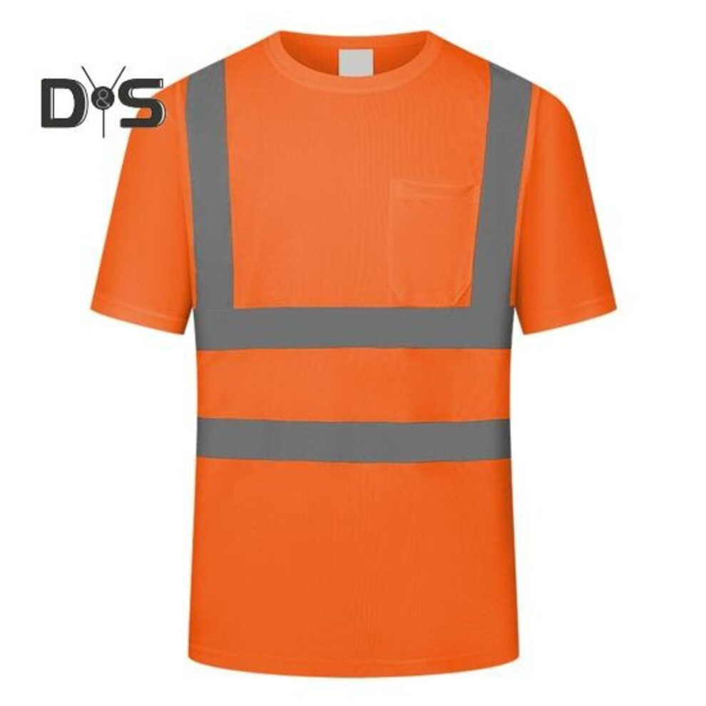 (orange, L) Men Reflective Clothes O-Neck Short Sleeve High Visibility T-Shirt with Mesh Panels Industrial Workwear