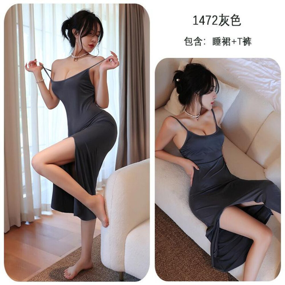 (gray, One Size (80-65kg)) Sex Underwear Large Size Sexy Perspective Pajamas Flirting Uniform Seduction Lace Suspender