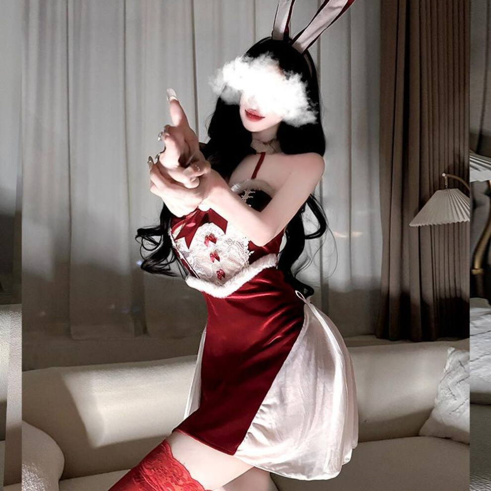 Fun Christmas Golden Velvet New Year's Robe Cheongsam Pajamas Couple Bed Flirting Set