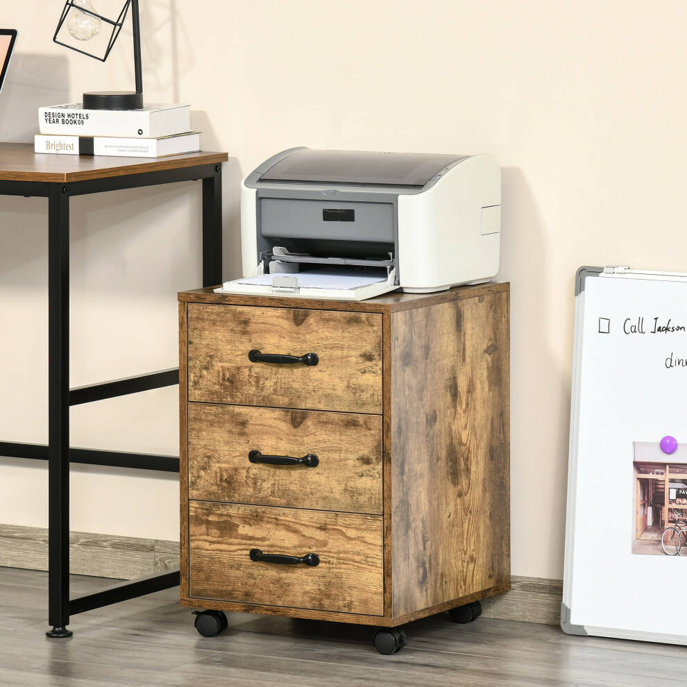 Homcom File Cabinet With 3 Drawers, Under Desk Mobile Filing Cabinet Brown
