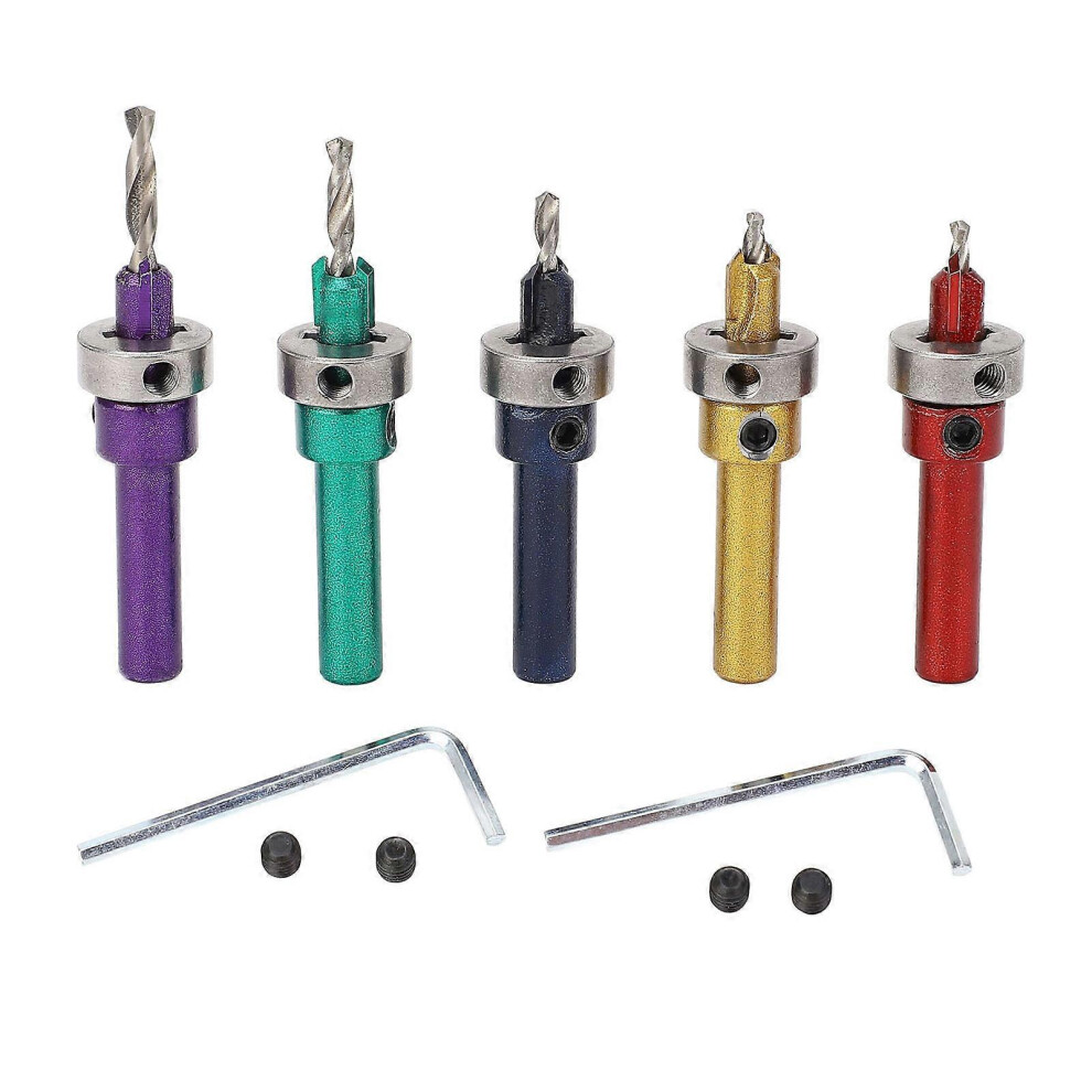 (As show, One size) 5Pcs Wood Countersink Drill Bit Set Adjustable Tapered Woodworking Counter Sinker Drilling Bits 2.84.0MM 5 Colors-image-OPC-PH8GMH6-NEW