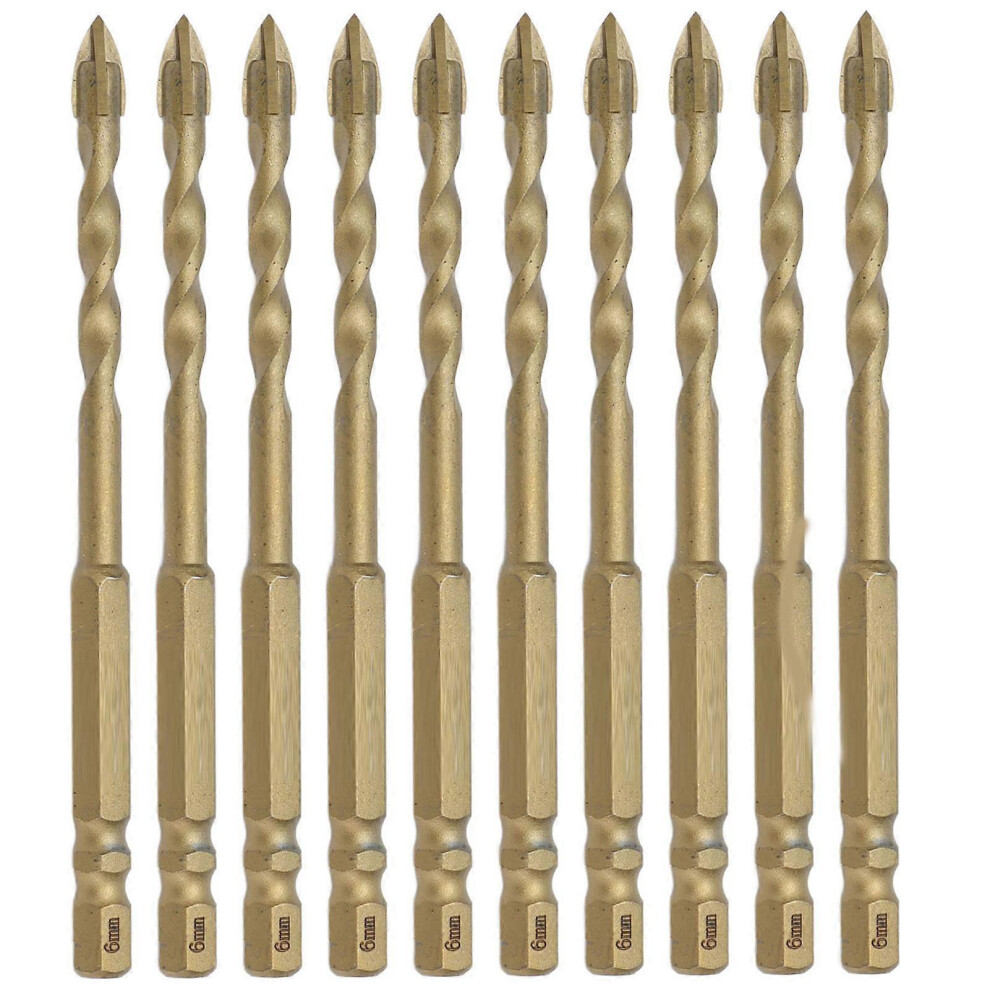 (As Show, One Size) 10Pcs Cross Spearhead Drill Bit Carbide Bits With 1/4In Hex Shank For Ceramic Marble Glasscopper Color 6Mm Hole 6909775986592