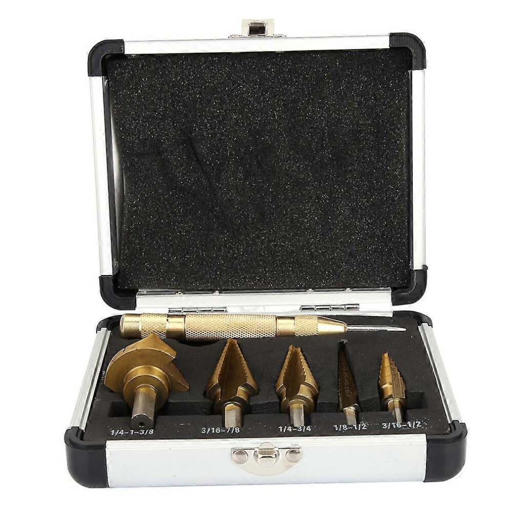 (As Show, One Size) 6Pcs 1 Box Hss Titanium Plating Step Drill Bit Set Center Cone Drill Bit 6909775993804