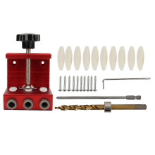 (As show, One size) Pocket Hole Drill Guide Aluminum Alloy Household Woodworking Hole Punch Tool Red/BlueRed
