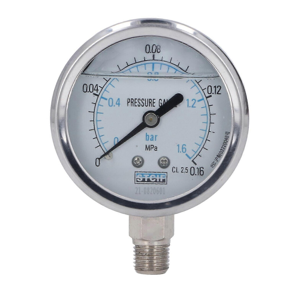 (As Show, One Size) Vacuum Pressure Gauge Shockproof Radial Stainless Steel For Industrial Household 1/4In Npt 0~0.16Mpa 6909775584293