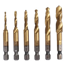 (As show, One size) 6Pcs Metric Combination Drill Tap Bit Kit Robust Titanium Plating High Speed Steel Tap Bit Set M3 M4 M5 M6 M8 M10