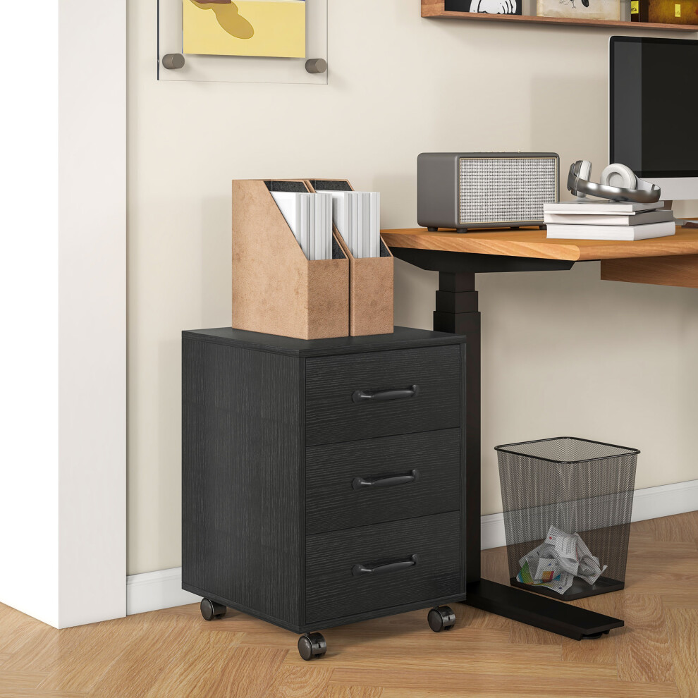 Homcom File Cabinet With 3 Drawers, Under Desk Mobile Filing Cabinet Black