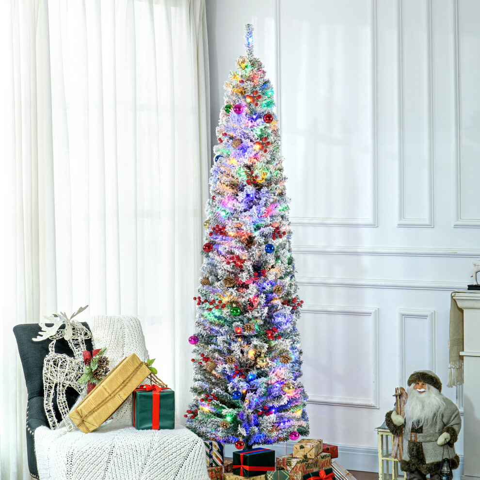 HOMCOM 7' Artificial Christmas Tree with Flocked Tips, LED Lights, Decoration