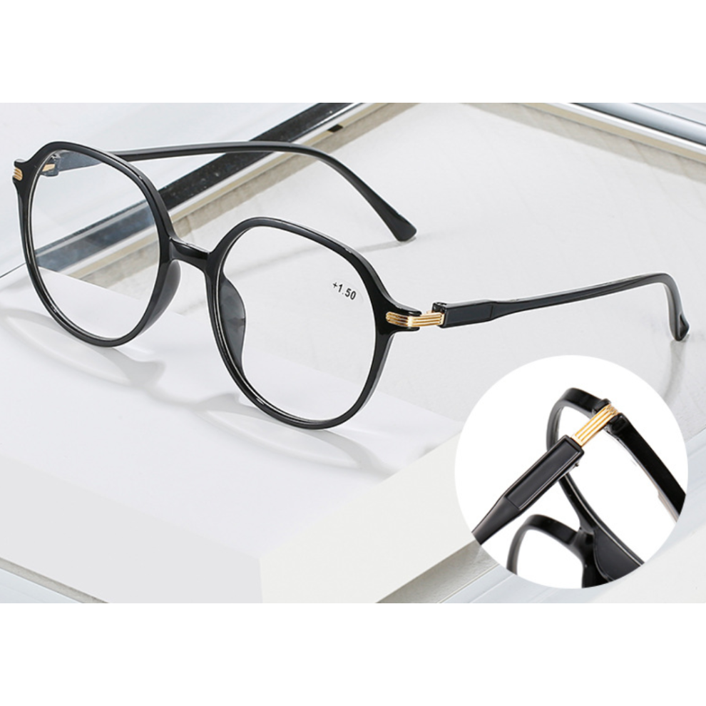 (Black, +200) Mens Womens Round Reading Glasses Readers +1.0 1.5 2.0 2.5 3.0 3.5 4.0