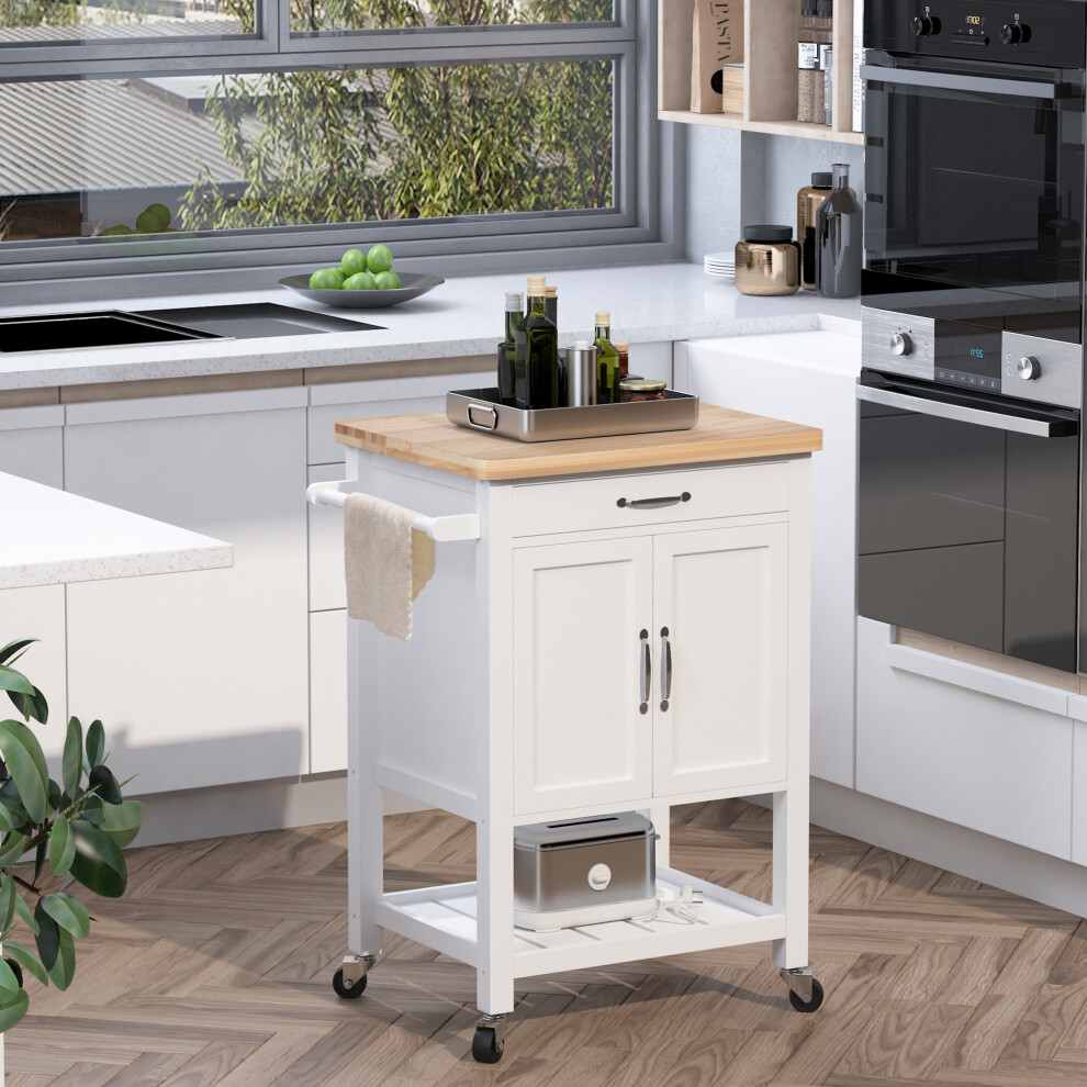 HOMCOM Kitchen Storage Trolley Cart Rolling Wheels Shelves Cupboard W/ Drawer