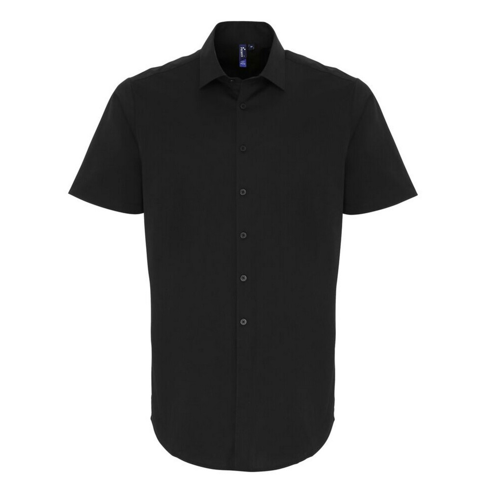 (5XL, Black) Premier Mens Stretch Fit Poplin Short Sleeve Shirt
