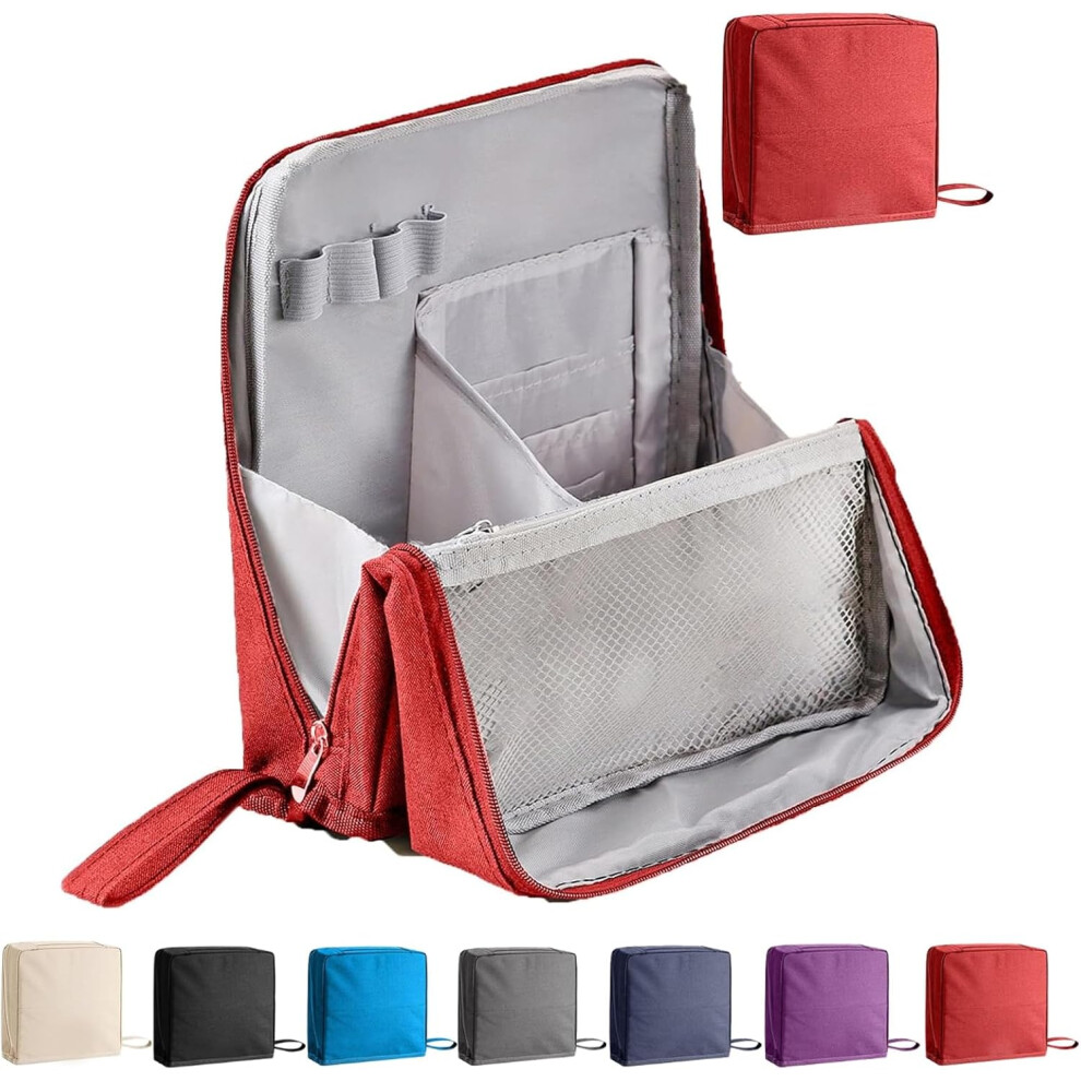 Red (Red) Multi-Purpose Large Capacity Oxford Cloth Standing Makeup Bag,Waterproof Makeup Bag Organizer With Compartments,Large Travel Makeup Case