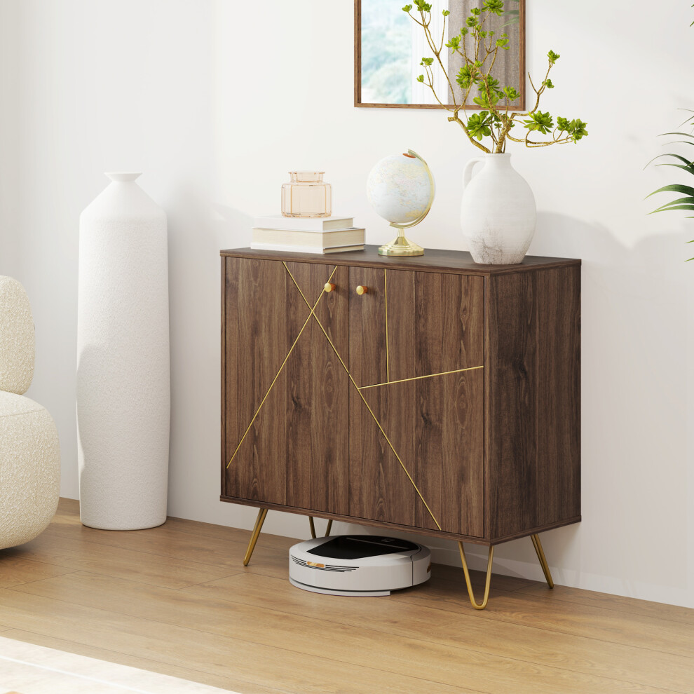 Homcom Sideboard Storage Cabinet With Luxurious Steel Lines Steel Legs Brown