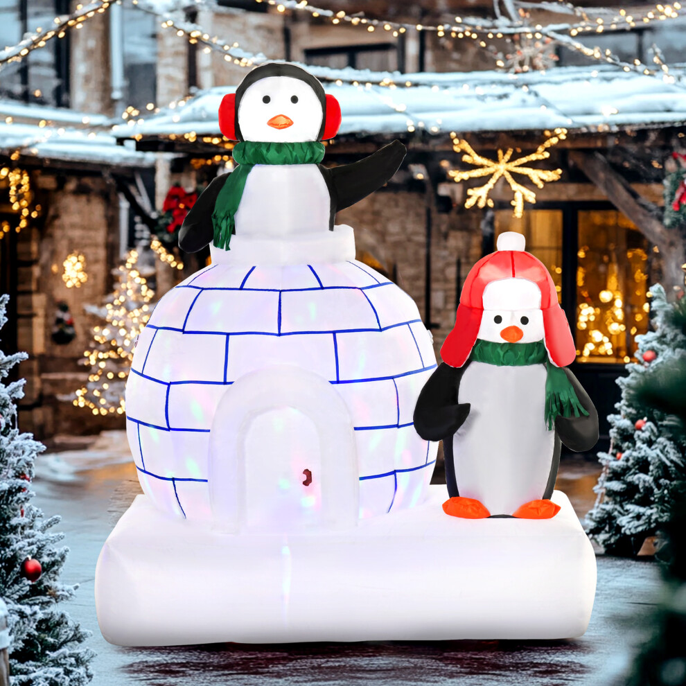 HOMCOM 5ft Christmas Inflatable Two Penguins w/ Ice House for Garden Lawn