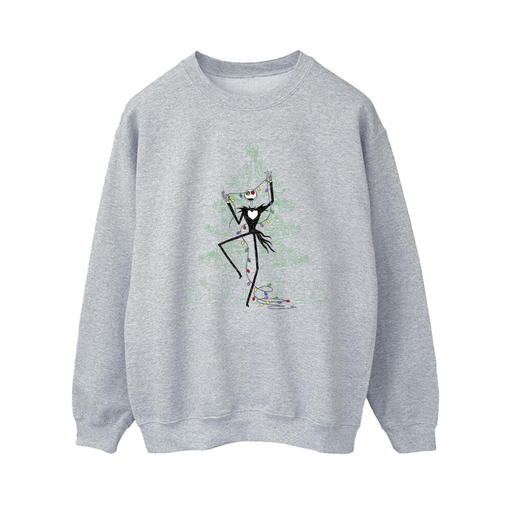 (5XL, Sports Grey) Disney Womens/Ladies The Nightmare Before Christmas Tree Green Sweatshirt