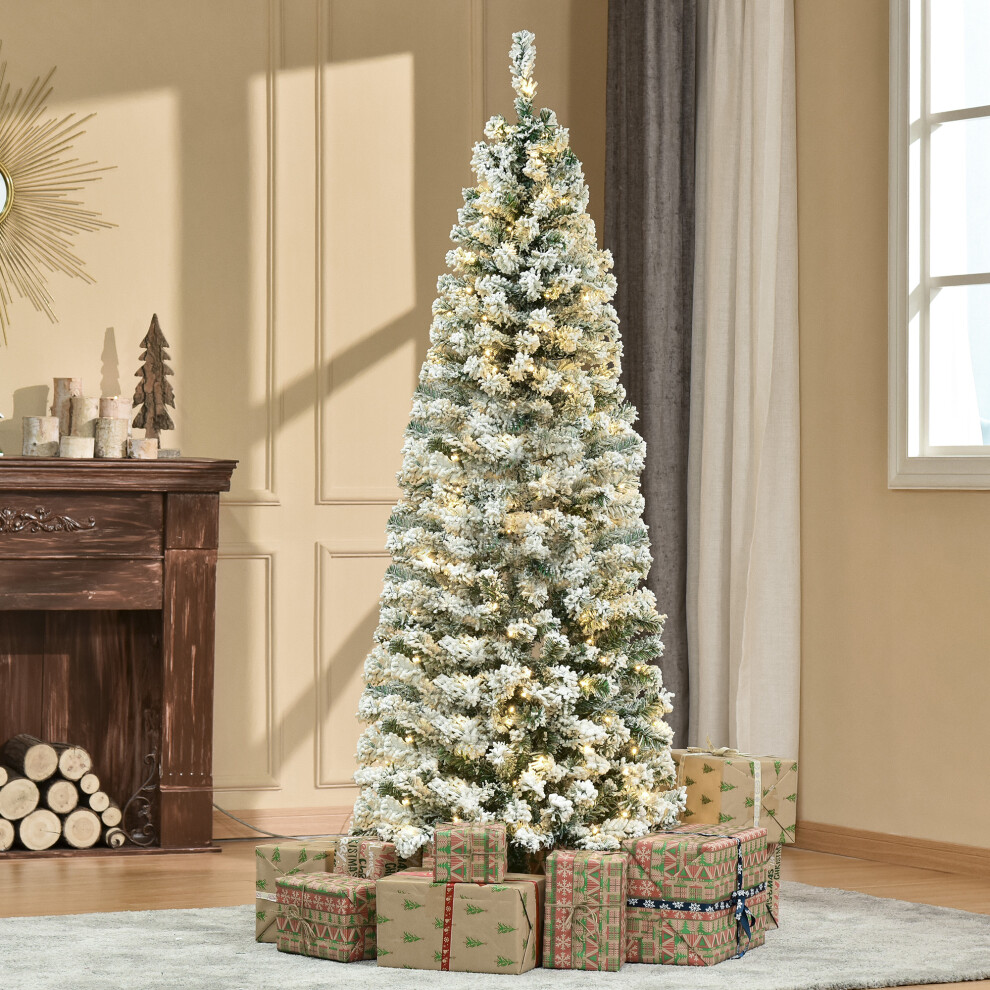 Bon Noel 6ft Snow Flocked Christmas Tree - 250 Warm White LED Lights - 462 Branch Tips - Green PVC - Image 3