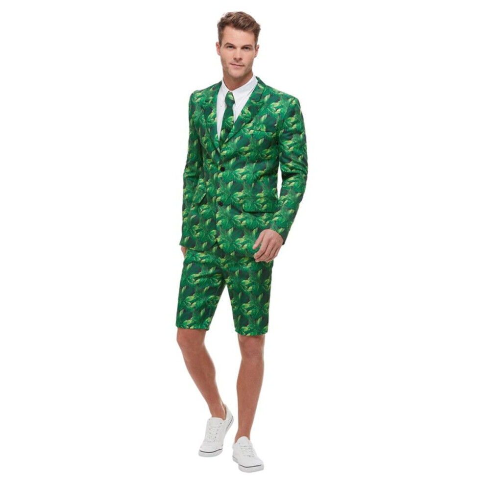 (L, Green) Smiffys Mens Palm Print Costume Suit Set