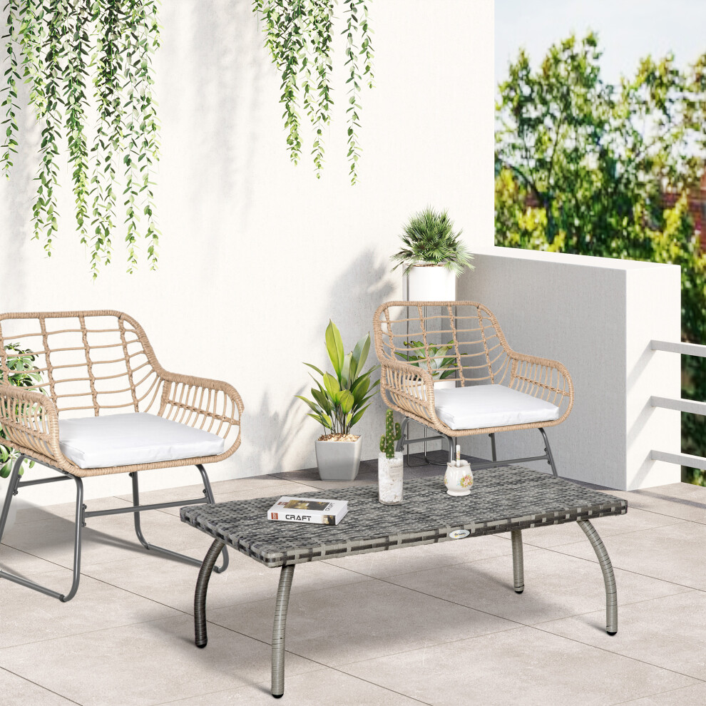 Outsunny 90 cm Patio Rattan Coffee Table Outdoor Wicker Side Table Furniture