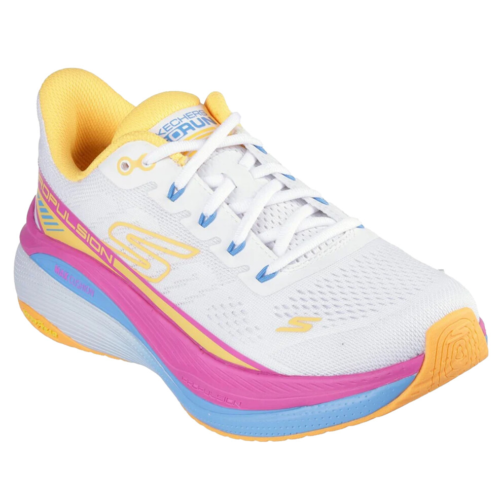 (8 UK, White/Orange) Skechers Womens/Ladies Max Cushioning Propulsion Trainers