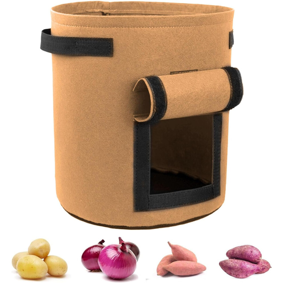 (10 Gallon, 1pcs Brown) Potato Grow Bags, 2025 New 10 Gallon Thickened Grow Bags, Ventilated Grow Bag with Durable Handles, 300G Thickened Nonwoven Pl