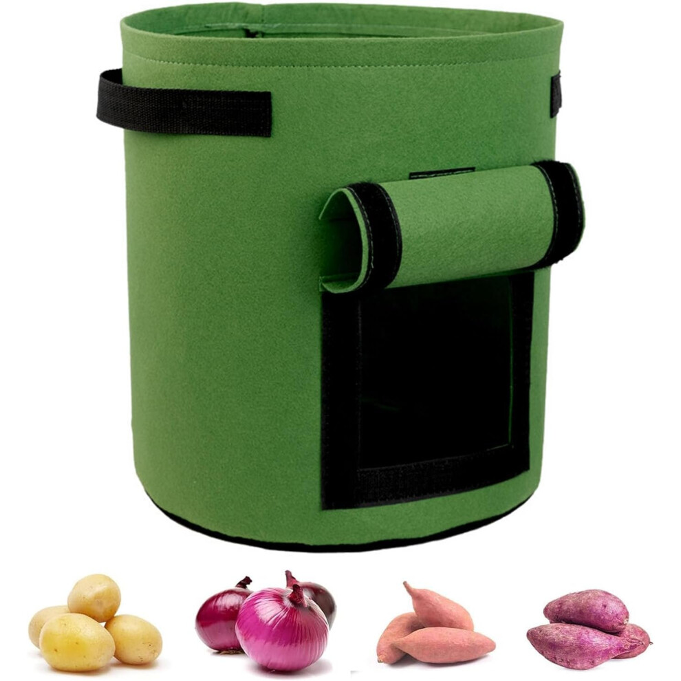 (10 Gallon, 1pcs Green) Potato Grow Bags, 2025 New 10 Gallon Thickened Grow Bags, Ventilated Grow Bag with Durable Handles, 300G Thickened Nonwoven Pl