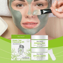 (1pc) Green Tea Facial cleansing set, green tea scrub + Green tea mask + mask brush, clean skin and balance oil, green tea refreshing oil control set