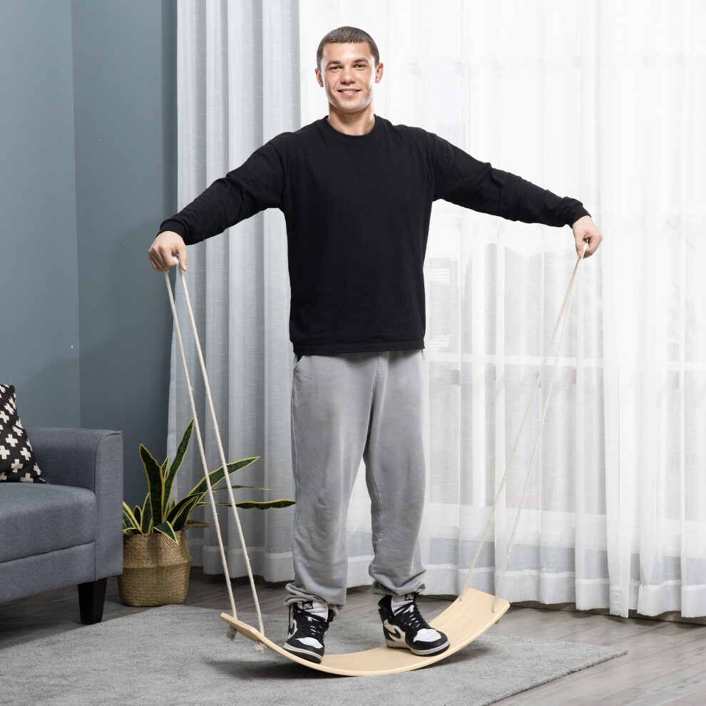 HOMCOM Wood Wobble Board W/ Ropes, Baby Rocker Balance Board for Kids, Adults