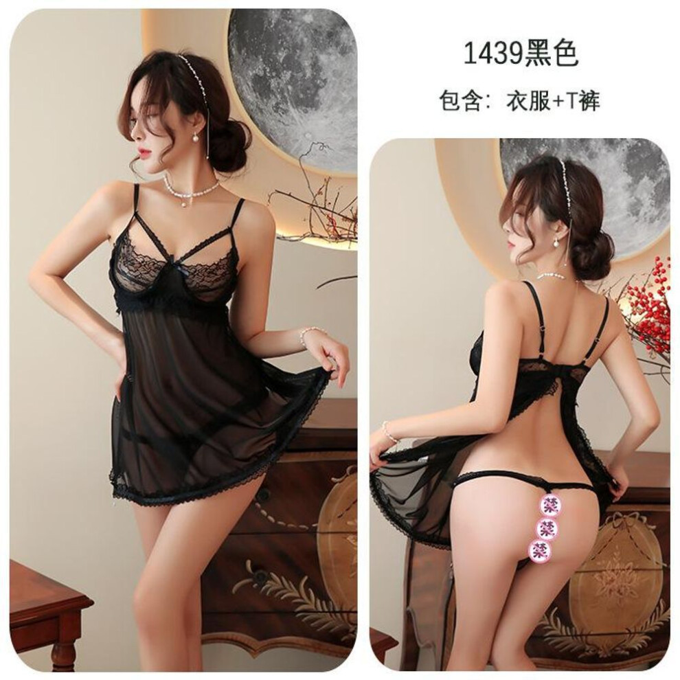 (black, One Size (80-62.5 kg)) Sex Underwear New Fairy With Steel Ring Sex Nightdress Transparent Pajamas Suspender Seduction Woman